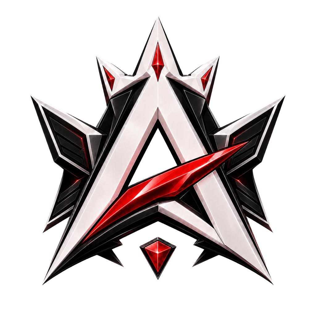 Apex PvP emblem: a faceted pearl and black letter A crowned with sharp points and crossed by a red diagonal slash